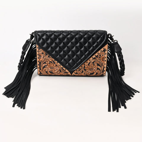 American Darling Hand-Tooled Western Leather Crossbody Bag with Fringe & Floral Carving