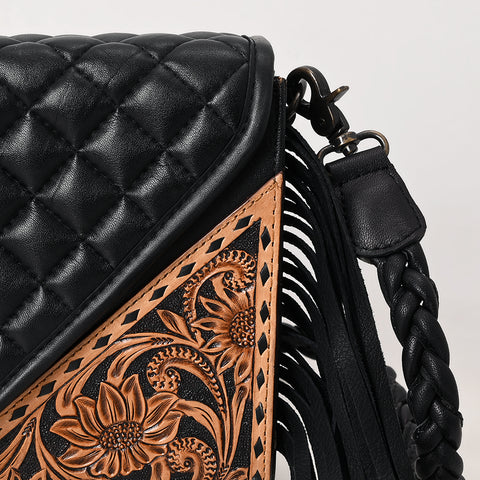 American Darling Hand-Tooled Western Leather Crossbody Bag with Fringe & Floral Carving