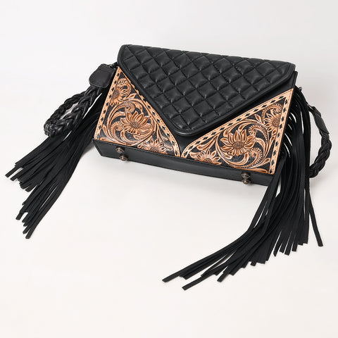 American Darling Hand-Tooled Western Leather Crossbody Bag with Fringe & Floral Carving