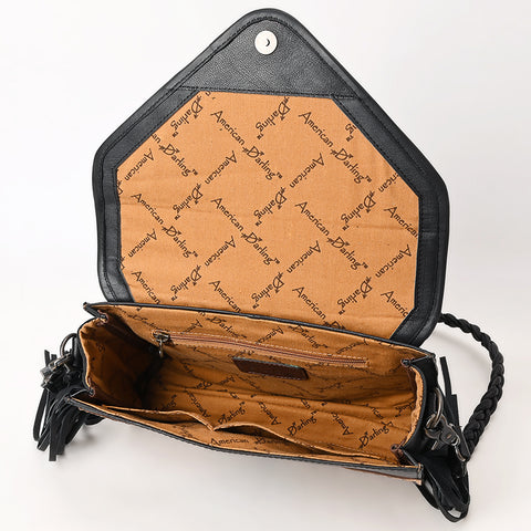 American Darling Hand-Tooled Western Leather Crossbody Bag with Fringe & Floral Carving