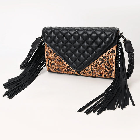 American Darling Hand-Tooled Western Leather Crossbody Bag with Fringe & Floral Carving