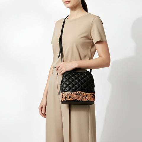 American Darling Quilted Leather Crossbody | Hand-Tooled Floral Accent Bag