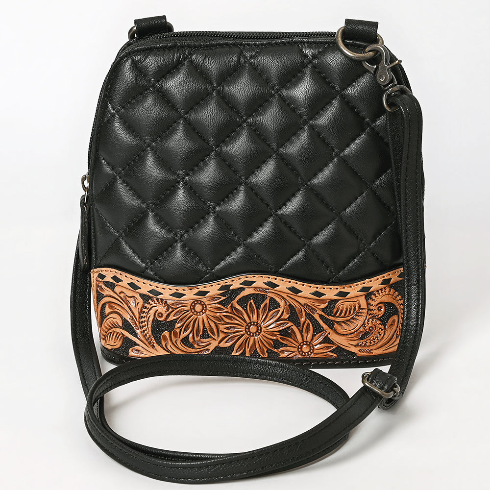 ADBG1679 Quilted Leather Crossbody Bag with Floral Tooled Border - American Darling