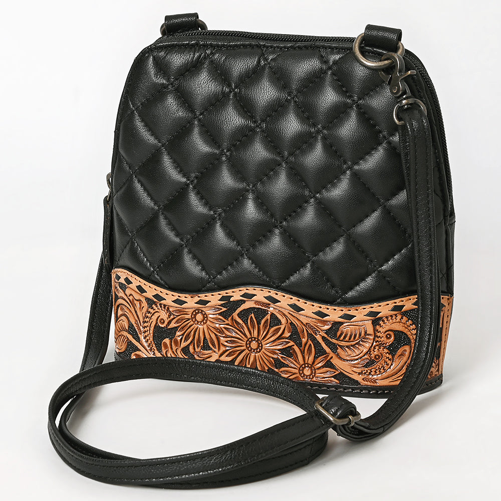 ADBG1679 Quilted Leather Crossbody Bag with Floral Tooled Border - American Darling
