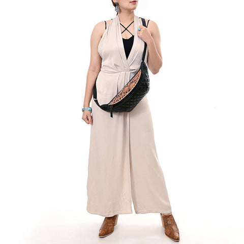 American Darling Quilted Leather Fanny Pack | Tooled Floral Waist Bag