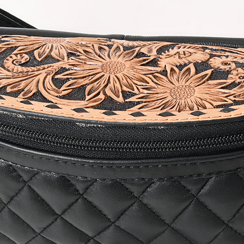 American Darling Quilted Leather Fanny Pack | Tooled Floral Waist Bag