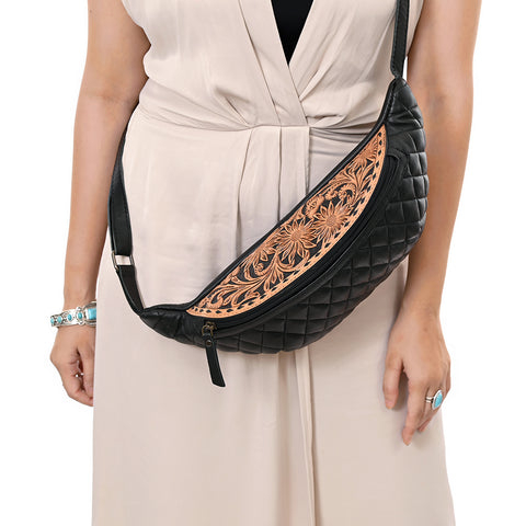 American Darling Quilted Leather Fanny Pack | Tooled Floral Waist Bag