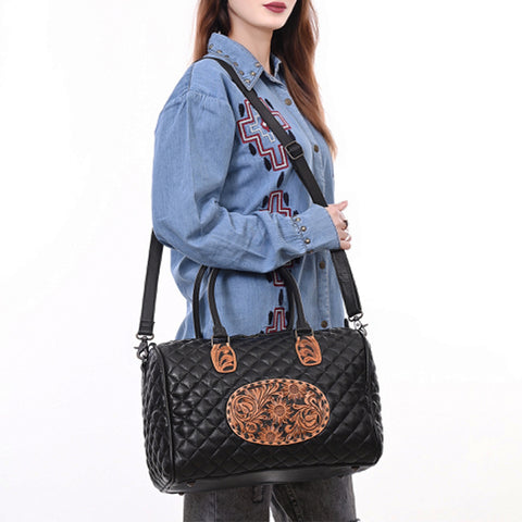 American Darling Quilted Leather Speedy Bag | Hand-Tooled Floral Waist Bag