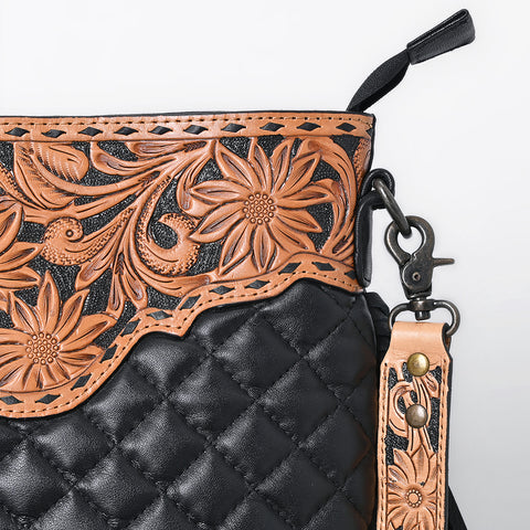 American Darling Black Large Quilted Crossbody | Hand-Tooled Leather Fringe Bag