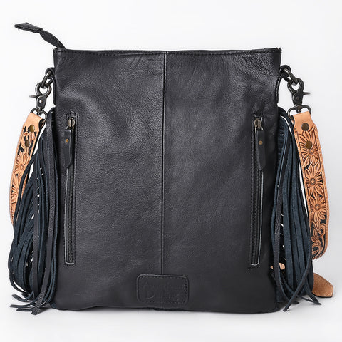 American Darling Black Large Quilted Crossbody | Hand-Tooled Leather Fringe Bag