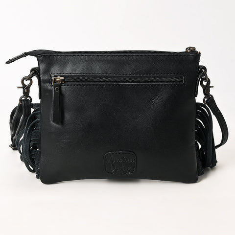 American Darling Quilted Leather Crossbody Black | Tooled Flap Fringe Purse