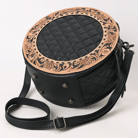 American Darling Black Quilted Leather Canteen Bag | Hand-Tooled Floral Crossbody
