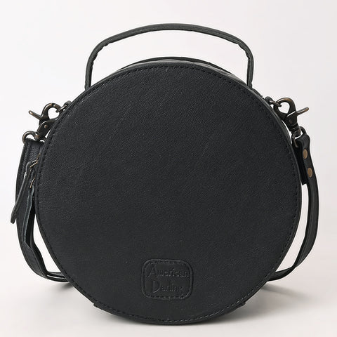 American Darling Black Quilted Leather Canteen Bag | Hand-Tooled Floral Crossbody