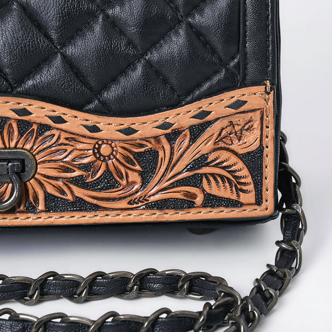 American Darling Quilted Leather Crossbody | Hand-Tooled Floral Accent Purse