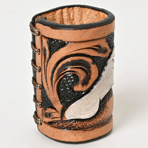 American Darling Hand Tooled Leather Scarf Ring - Vegetable-Tanned Western Scarf Slide