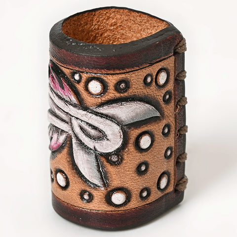 American Darling Hand Tooled Leather Scarf Ring - Vegetable-Tanned Western Scarf Slide