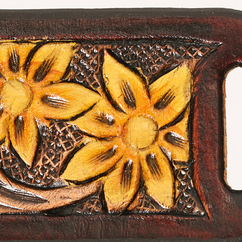 American Darling Hand Tooled Leather Scarf Ring - Vegetable-Tanned Sunflower Scarf Slide