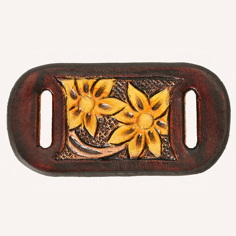 American Darling Hand Tooled Leather Scarf Ring - Vegetable-Tanned Sunflower Scarf Slide