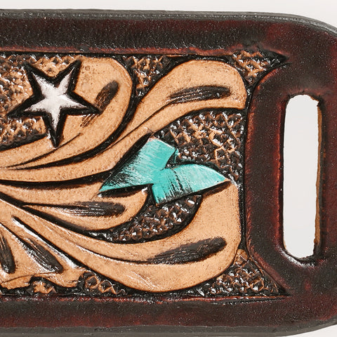 American Darling Hand Tooled Leather Scarf Ring - Vegetable-Tanned Sunflower Scarf Slide