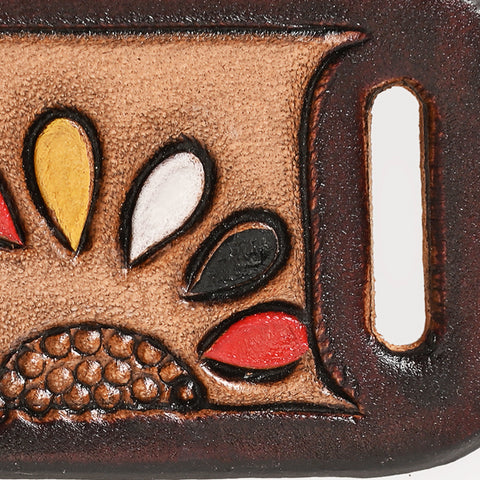 American Darling Hand Tooled Leather Scarf Ring - Vegetable-Tanned Sunflower Scarf Slide