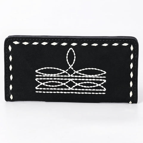 American Darling Black Genuine Suede Clutch Bag | Western Boot Stitched Wallet