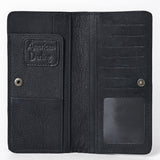 ADBG1687A Black Suede Leather Wallet with White Whipstitch Embroidery - Western Style