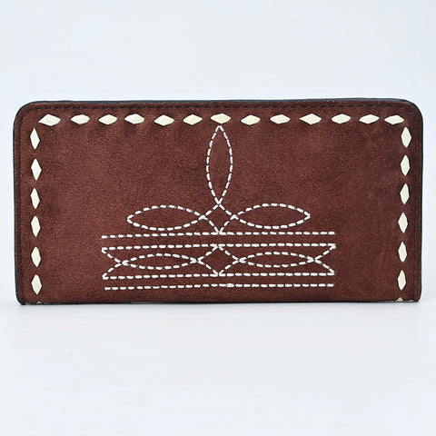 American Darling Genuine Suede Clutch Bag | Western Boot Stitched Wallet