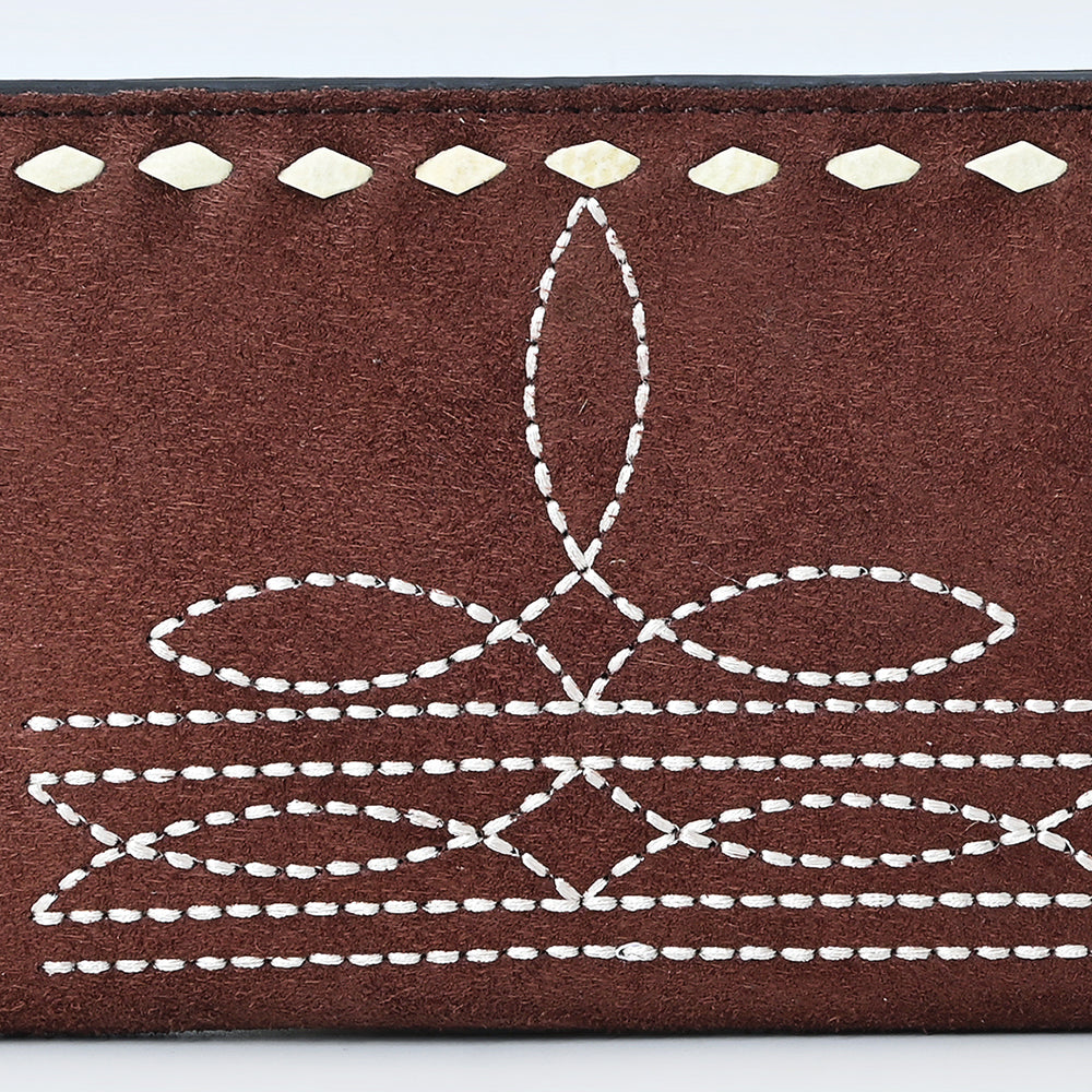 ADBG1687 Suede Leather Wallet with White Whipstitch Embroidery - Western Style
