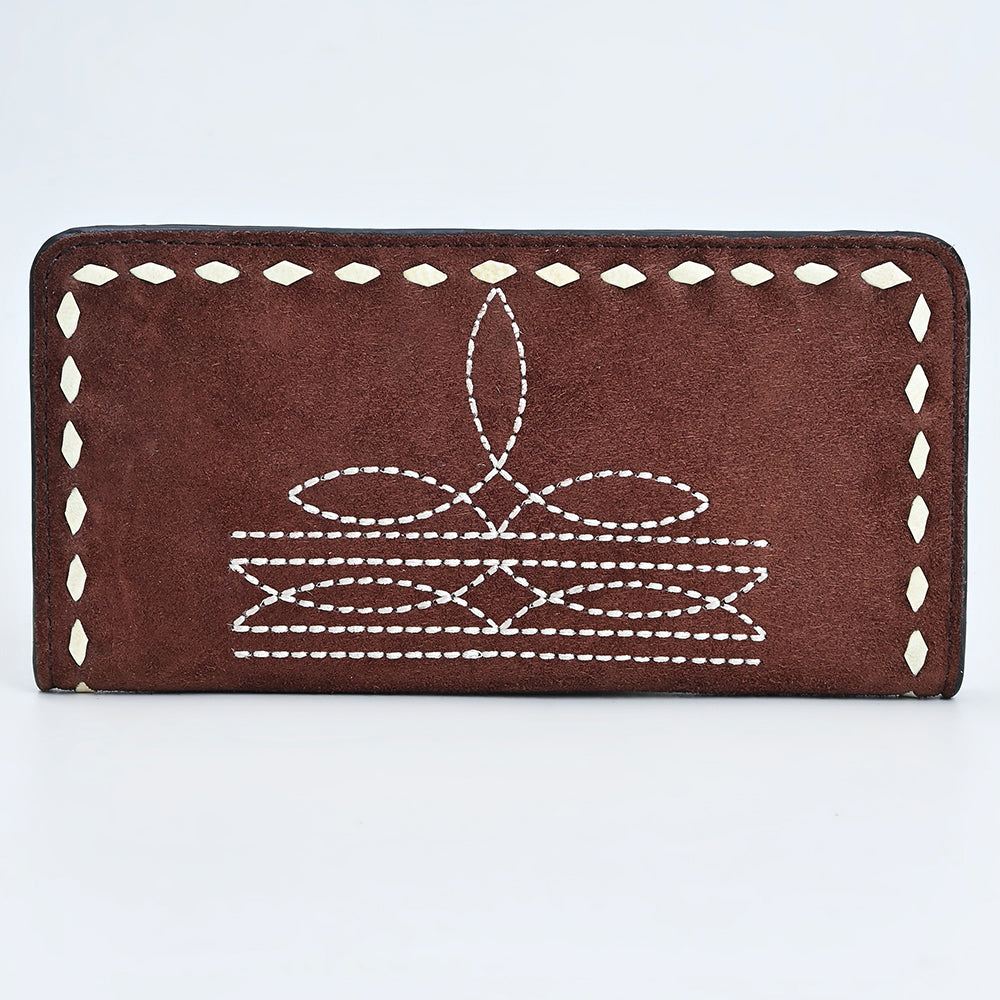 ADBG1687 Suede Leather Wallet with White Whipstitch Embroidery - Western Style