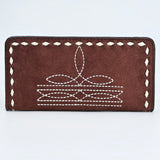 ADBG1687 Suede Leather Wallet with White Whipstitch Embroidery - Western Style