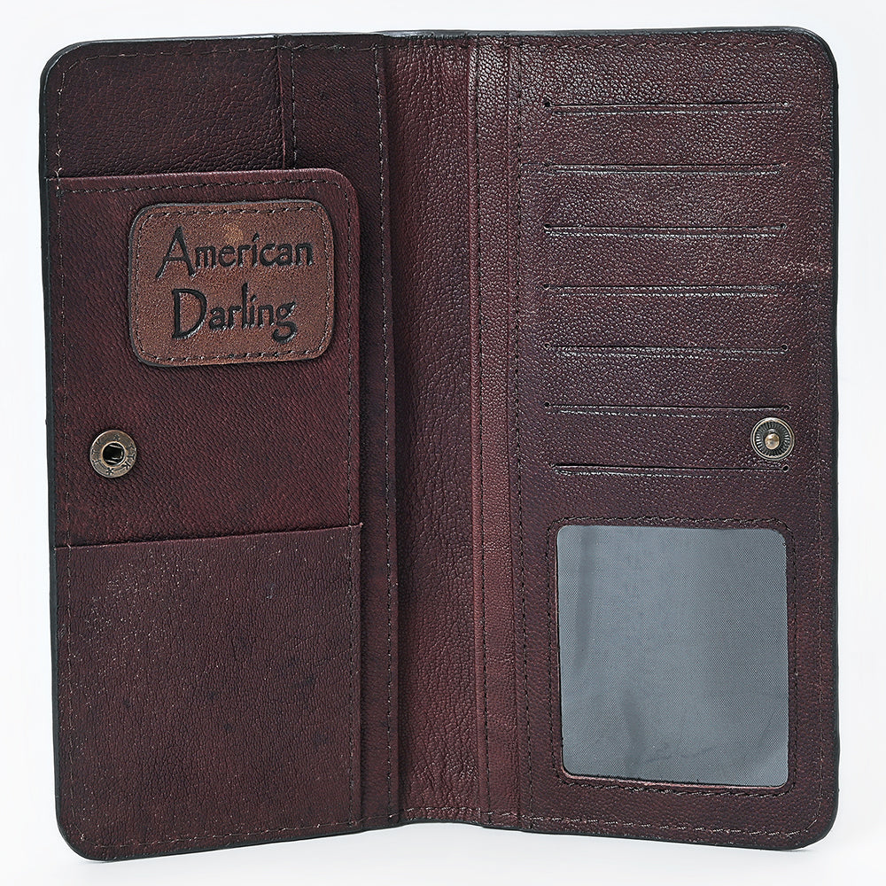 ADBG1687 Suede Leather Wallet with White Whipstitch Embroidery - Western Style