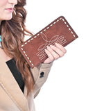 ADBG1687 Suede Leather Wallet with White Whipstitch Embroidery - Western Style