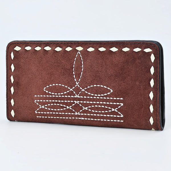 ADBG1687 Suede Leather Wallet with White Whipstitch Embroidery - Western Style
