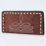ADBG1687 Suede Leather Wallet with White Whipstitch Embroidery - Western Style