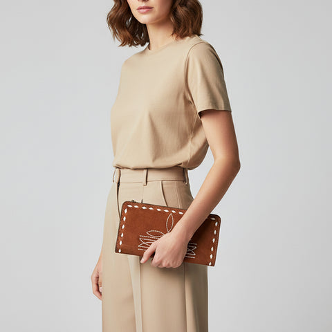 American Darling Genuine Suede Clutch Bag | Western Boot Stitched Wallet