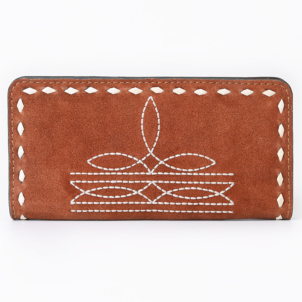 ADBG1687 Suede Leather Wallet with White Whipstitch Embroidery - Western Style