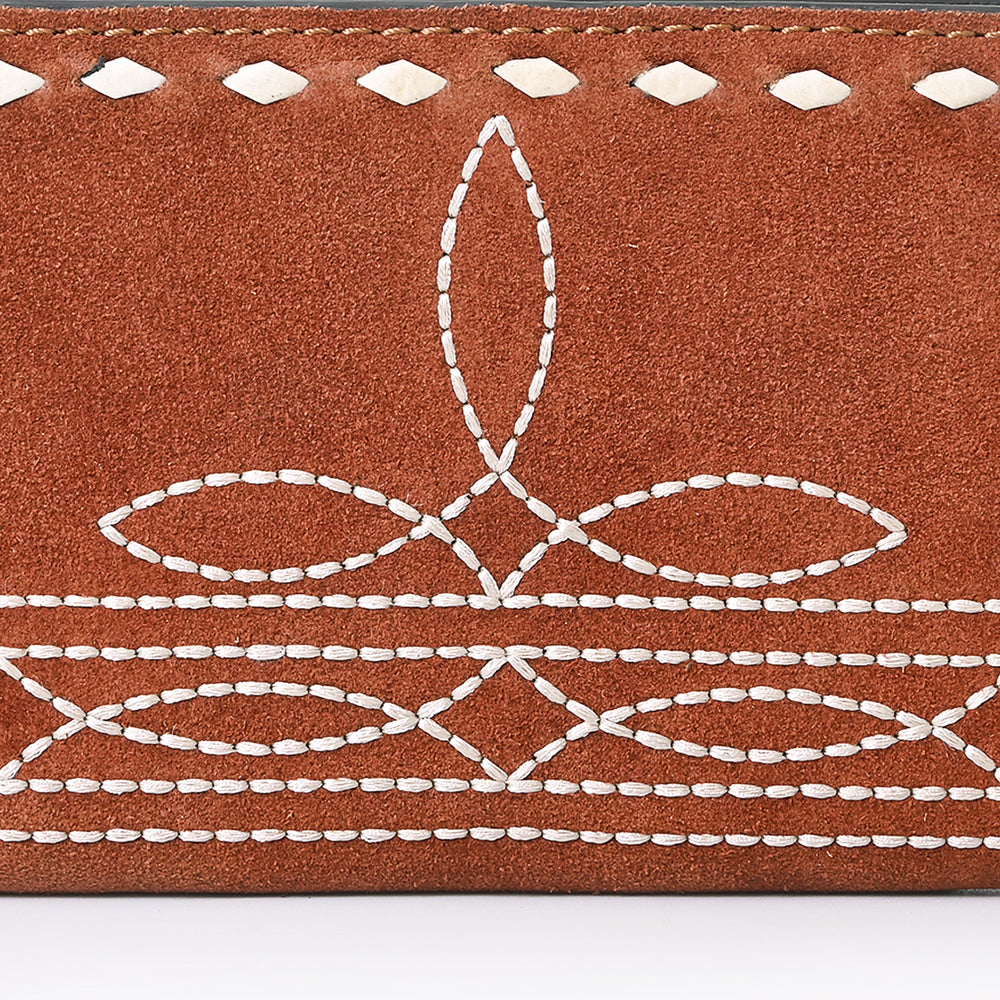 ADBG1687 Suede Leather Wallet with White Whipstitch Embroidery - Western Style