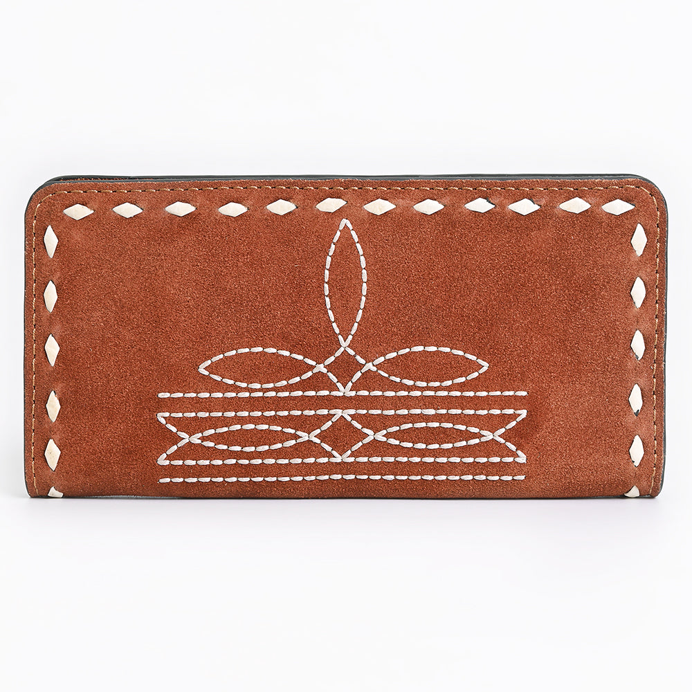 ADBG1687 Suede Leather Wallet with White Whipstitch Embroidery - Western Style
