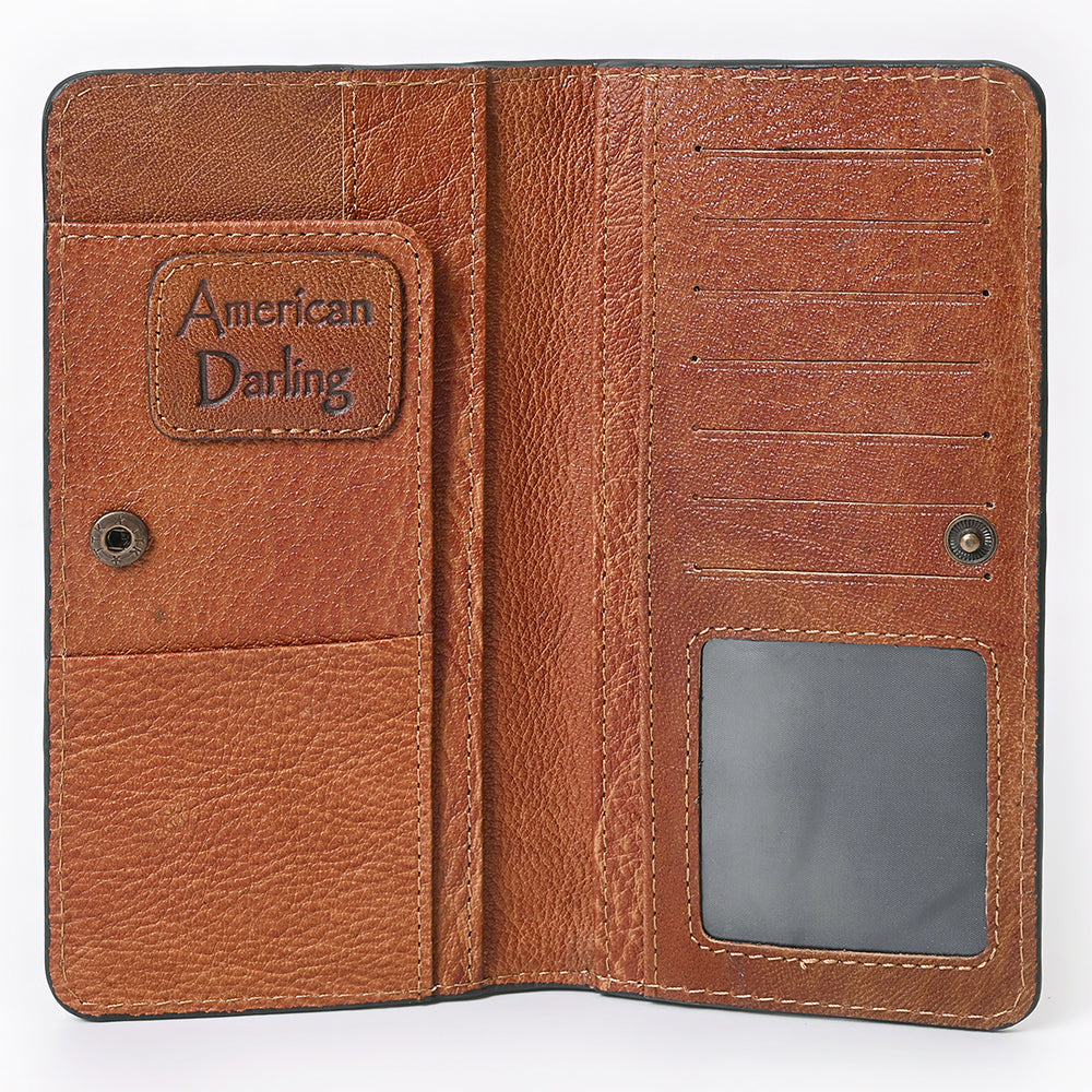 ADBG1687 Suede Leather Wallet with White Whipstitch Embroidery - Western Style
