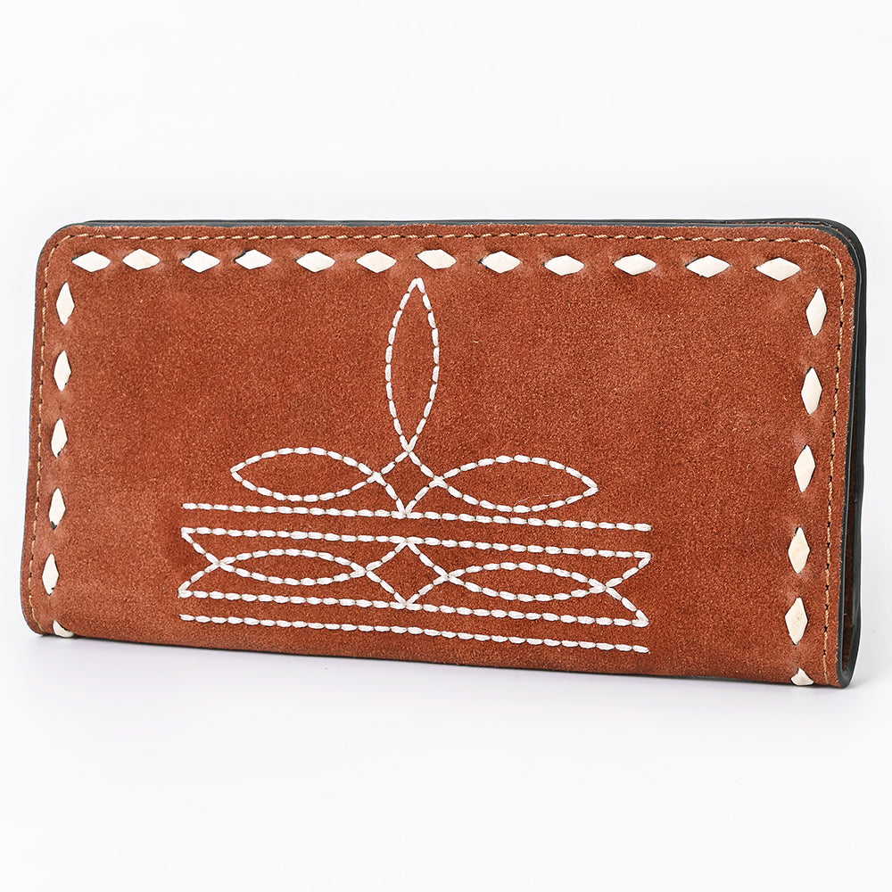 ADBG1687 Suede Leather Wallet with White Whipstitch Embroidery - Western Style