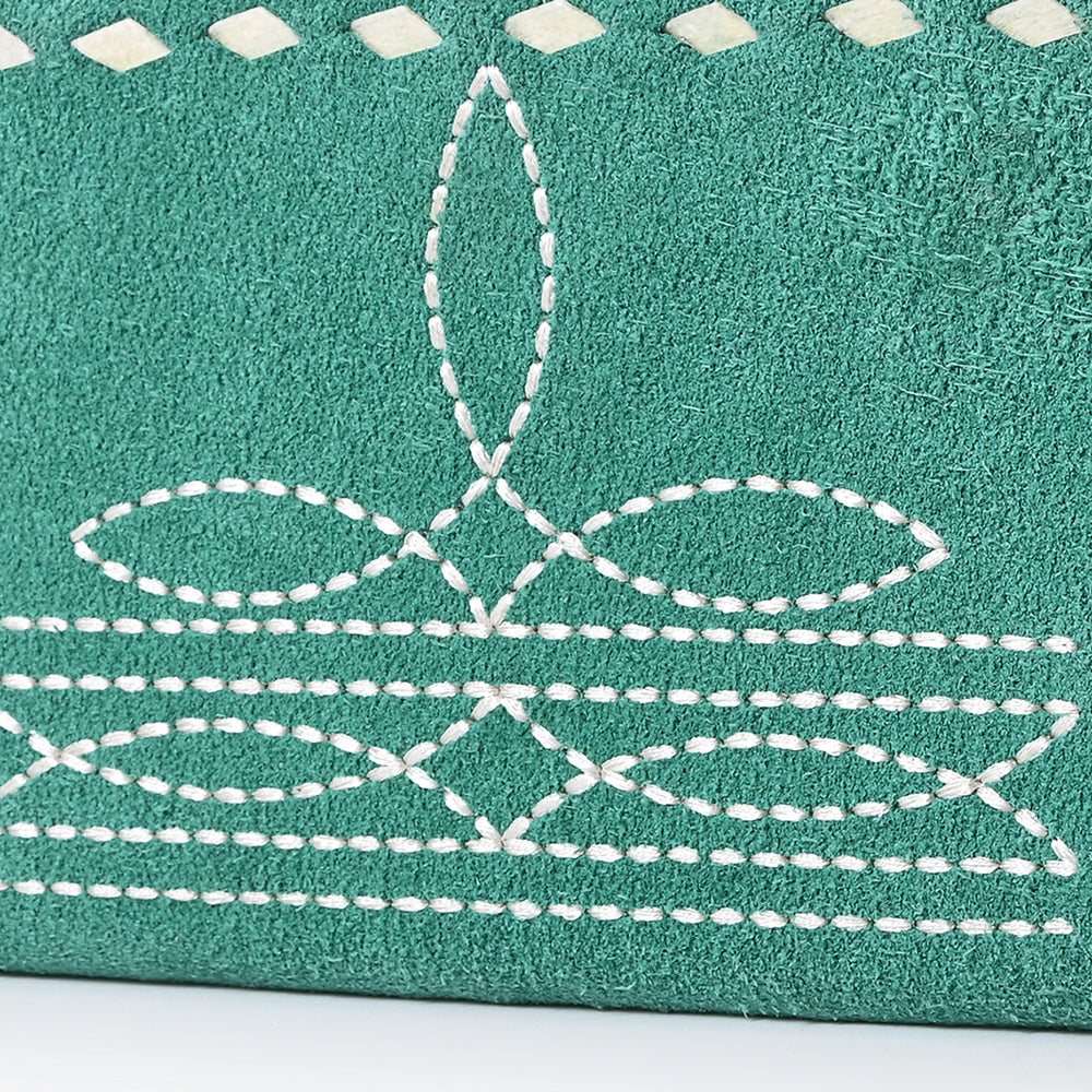 ADBG1687 Suede Leather Wallet with White Whipstitch Embroidery - Western Style