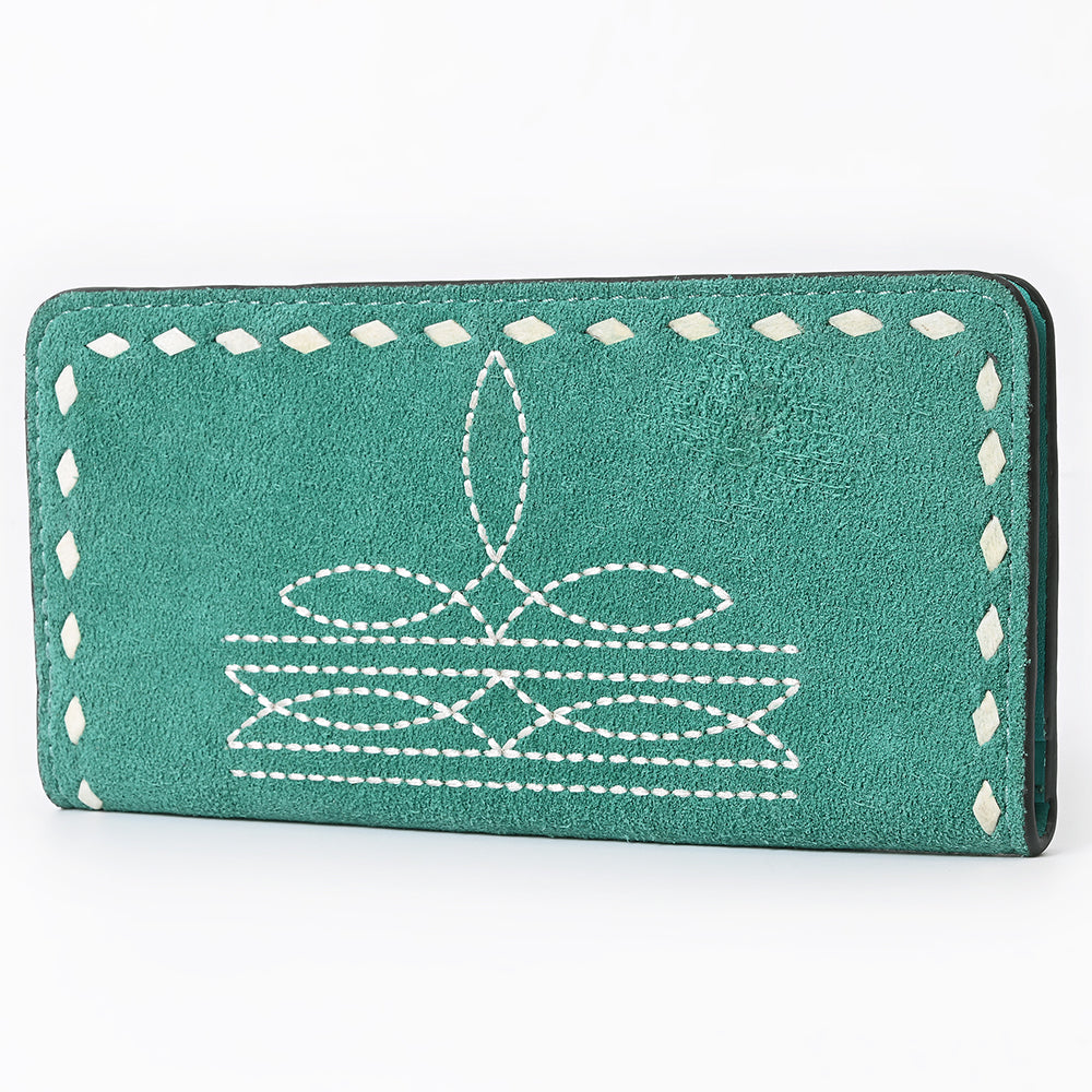 ADBG1687 Suede Leather Wallet with White Whipstitch Embroidery - Western Style