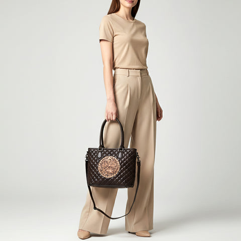 American Darling Quilted Leather Tote Bag | Hand-Tooled Floral Accent Carryall