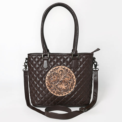 American Darling Quilted Leather Tote Bag | Hand-Tooled Floral Accent Carryall