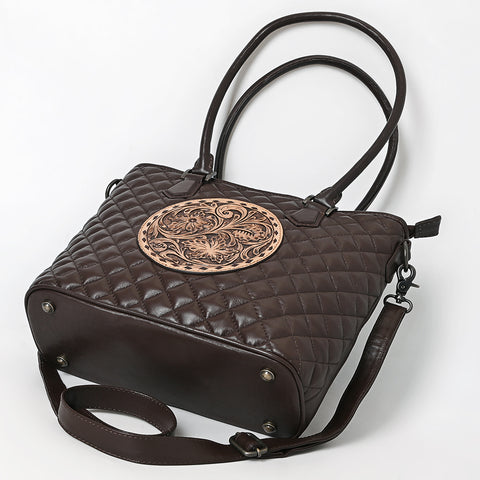 American Darling Quilted Leather Tote Bag | Hand-Tooled Floral Accent Carryall