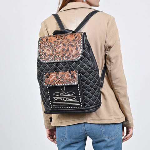American Darling Hand Tooled Quilted Genuine Leather Backpack