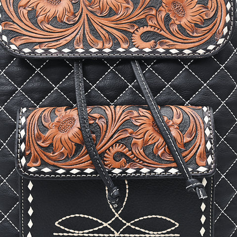American Darling Hand Tooled Quilted Genuine Leather Backpack
