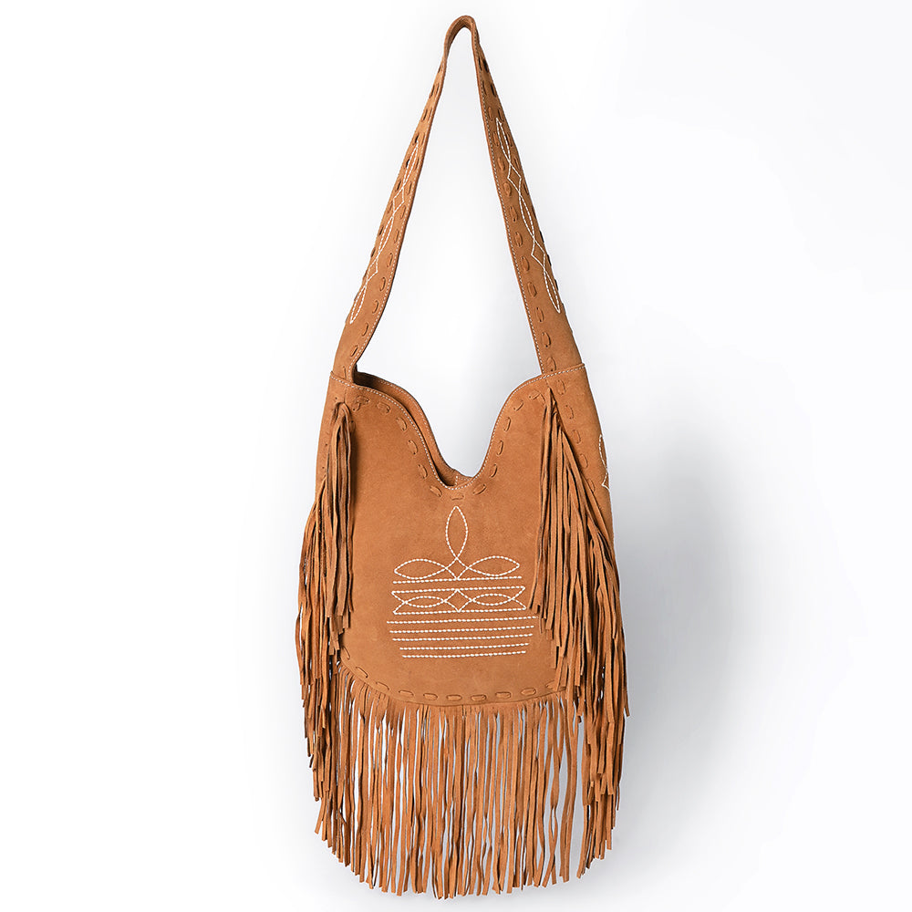 ADBGA734 Genuine suede Fringe Large Crossbody Bag - Western Embroidered Boho Hobo Purse