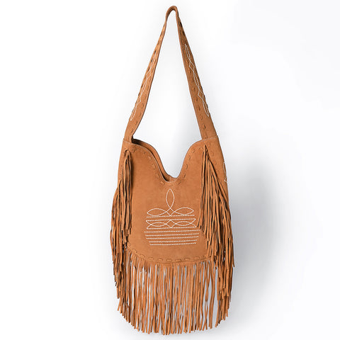 American Darling Fringe Boot Stitched Genuine Leather Large Cross body Bag