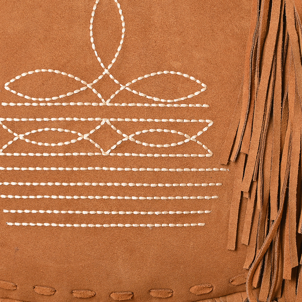 ADBGA734 Genuine suede Fringe Large Crossbody Bag - Western Embroidered Boho Hobo Purse